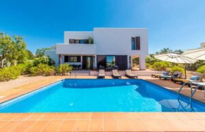Exterior of villa for rent in Cala de Bou, Sant Josep, with garden and private pool