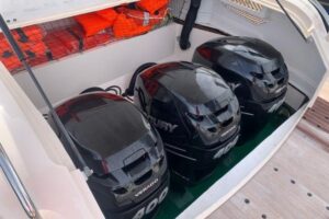 Triple Mercury 400HP engines powering Cayman 400WA yacht in Ibiza