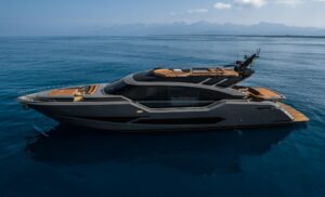 AB 80 Hull 206 motor yacht at high speed 54 knots waterjet propulsion