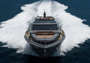 Luxury aft deck entertainment area on AB 80 superyacht with tender garage