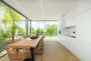 Elegant dining area with contemporary design in Ibiza luxury property