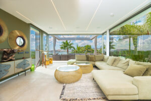 Elegant dining area with contemporary design in Ibiza luxury property